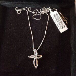 JCPenney Silver Cross Pendant/Necklace with Diamonds  NWT